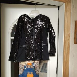 New HSN Joan Boyce Black Sequin Jacket Size Women's Small